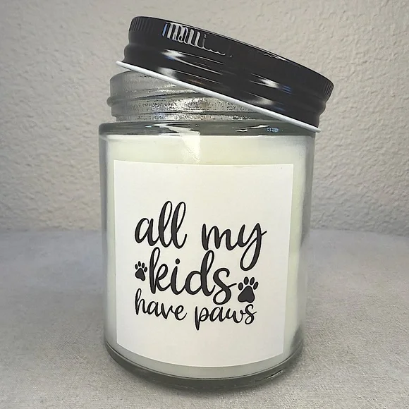 Glass Candle ‘Peony Petals’ — “All My Kids Have Paws”, 8oz, Overjoyed Boutique - Picture 2 of 11